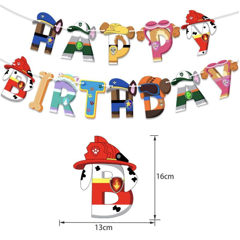 New Design Paw Patrol Balloon Set Happy Birthday Banner Colourful Hanging Birthday Bunting Cartoon Cake Toppers Decoration Chase Sky Marshall Balloons 3