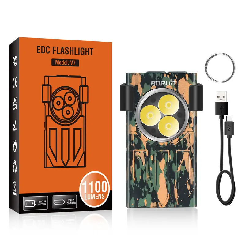 1100LM 3LED Mini EDC Flashlight Keychain Super Bright UV Torch Work Pocket Light 1