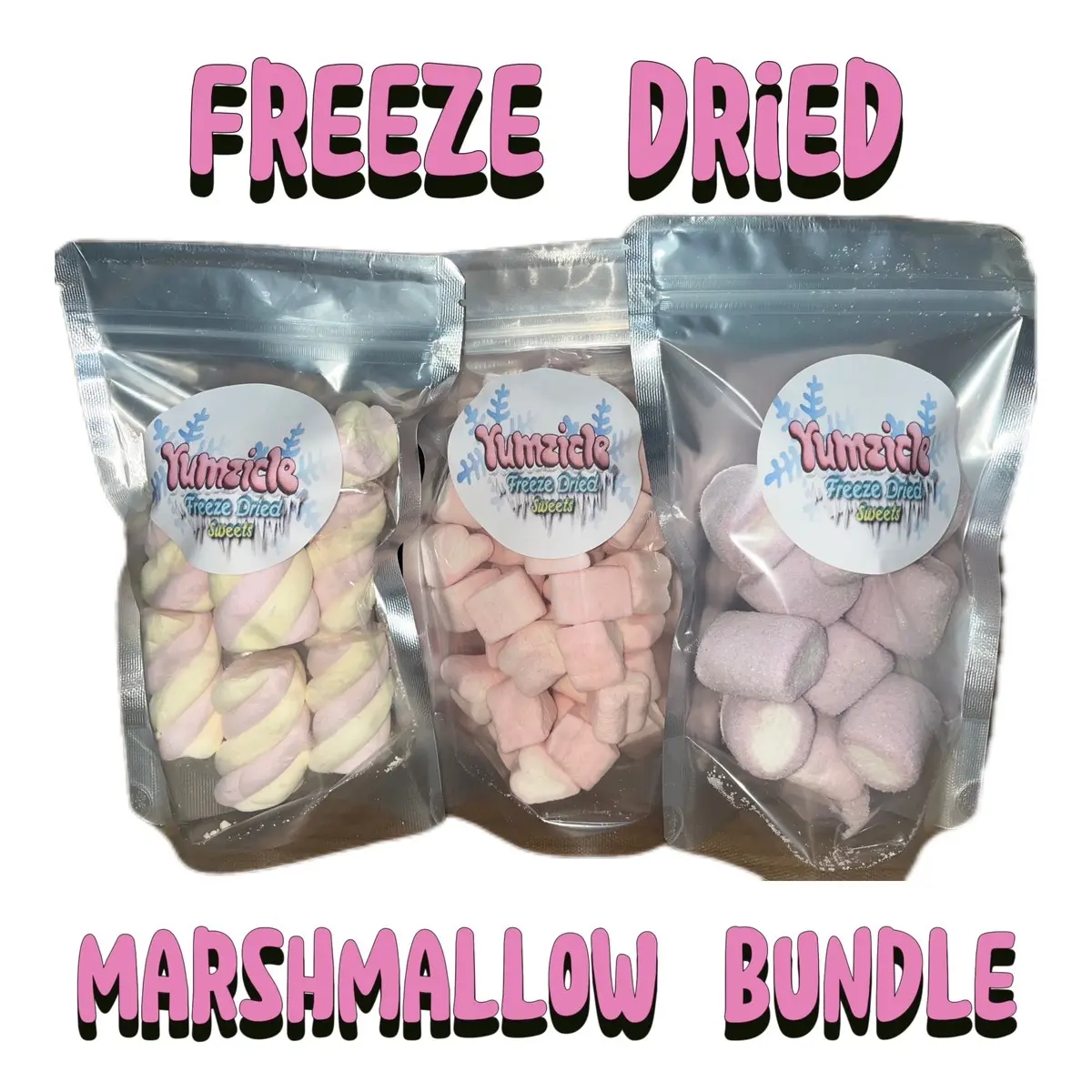 Freeze-Dried Marshmallow Bundle - Flumps - Vimto Mallows - Heart Mallows - Sweet Candy candies fizzy crispy dry b freeze dried sweets d
