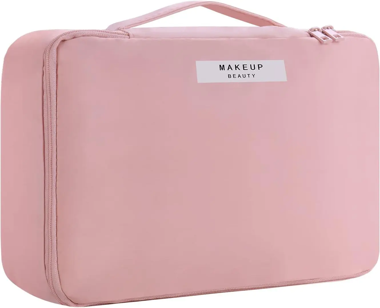 Travel Makeup Bag with Brushes Holder & Detachable Pouch for Women & Girls, Pink