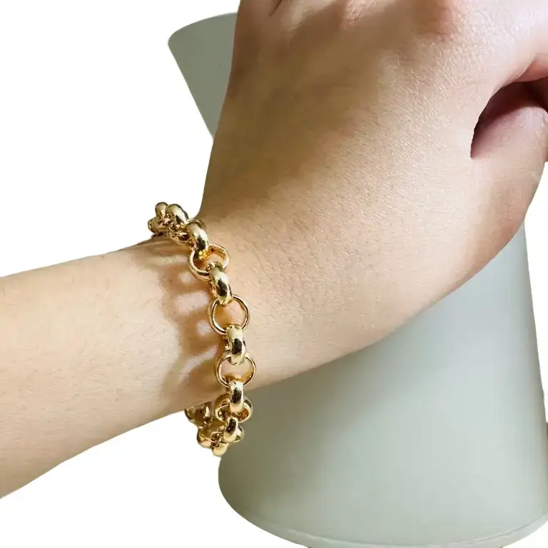 9 carat 9k yellow gold plated men’s women’s kids teens boys girls unisex’s Rolo , belcher chain bracelet. Newborn- XXXXX LARGE All Sizes , Width=7mm , Uk sales 2
