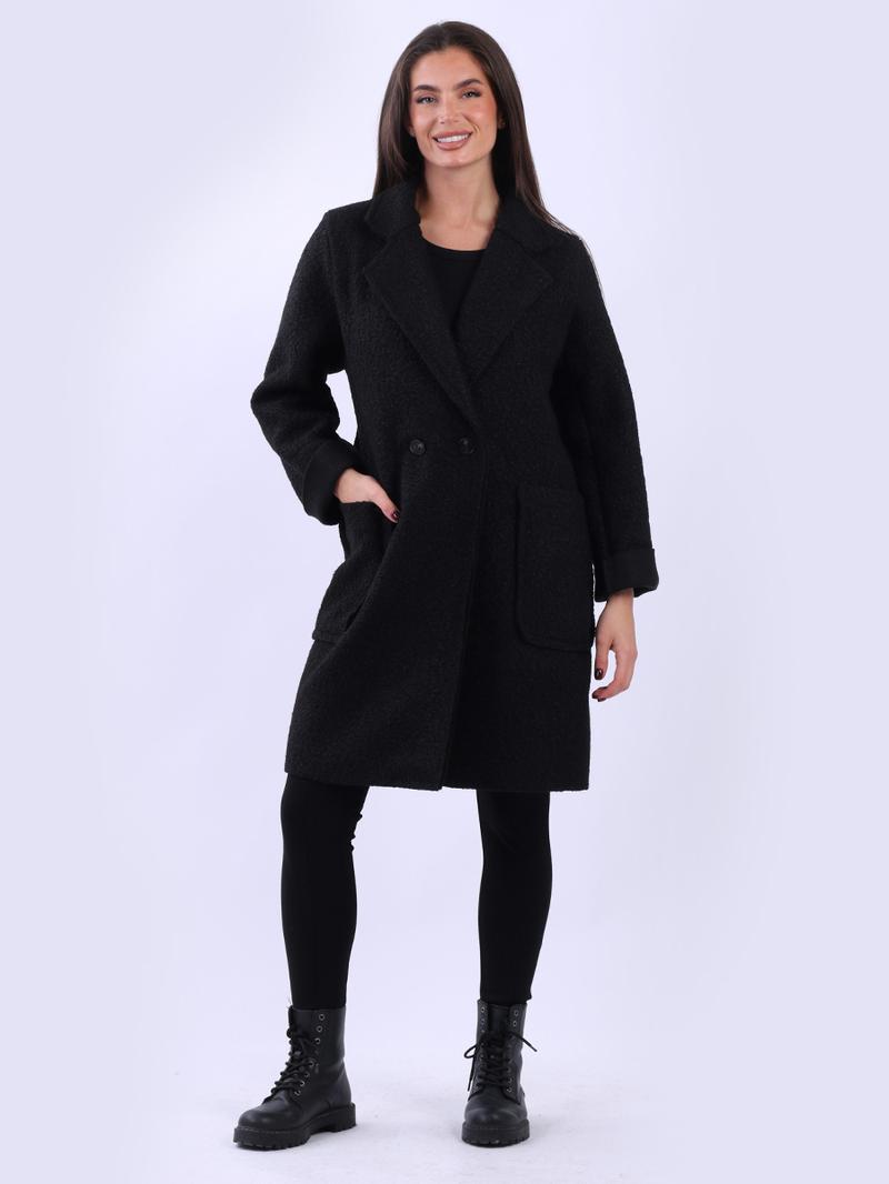 Product Introduction of SUBZY Size: One Size (UK Fit 12-18) Women's Long Sleeves Notch Lapel Collar Plus Size Lagenlook Woolen Coat 4