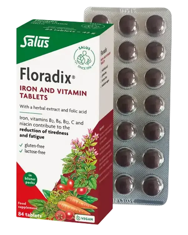 Floradix Iron & Vitamin with herbal extract and folic acid for fitness supplement - 84 Tablets