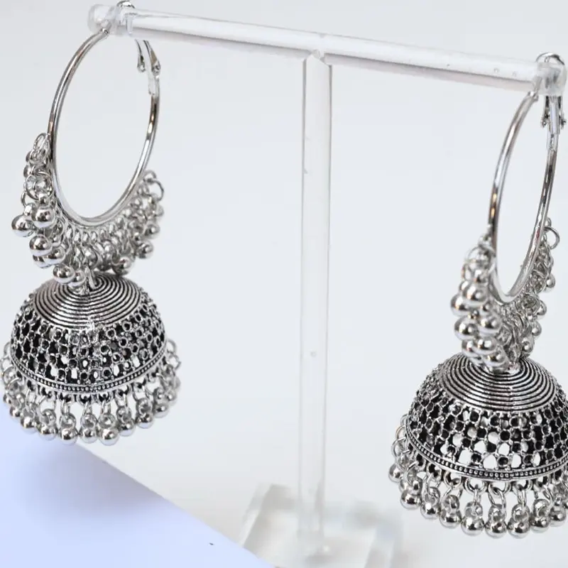 Large Jhumka Hoops/ Big Desi Hoop Earrings, Antique Style Pakistani Bali Earrings, Desi Indian jhumki earrings, Ethnic Earrings