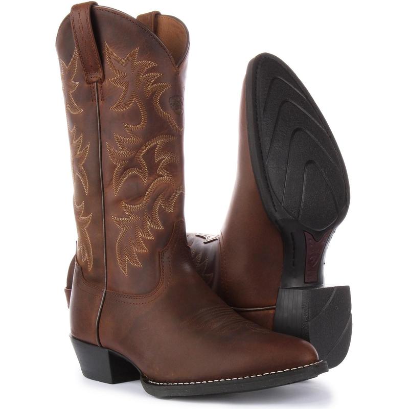 Ariat Brown Heritage 6 Row Stitching R Toe Western High Men's Leather Ankle Boots 4