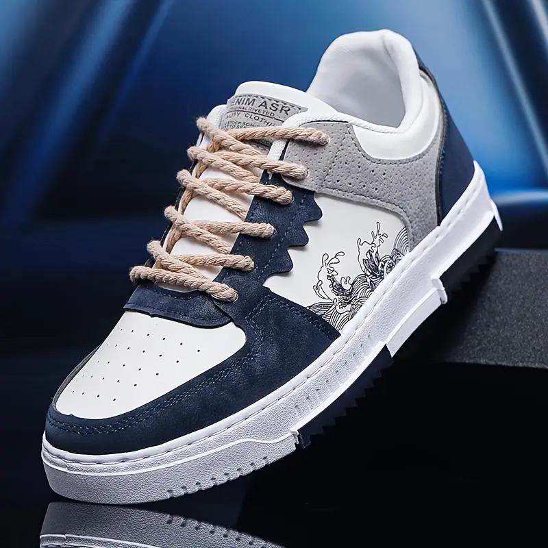 Men's fashion street trend corrugated pattern low-top skateboard shoes, comfortable non-slip lace-up sneakers, suitable for men's outdoor activities Closed Boy Running Sports Shoes Footwear Casual Runner Training Walking Shoes Athletic Trainer 1