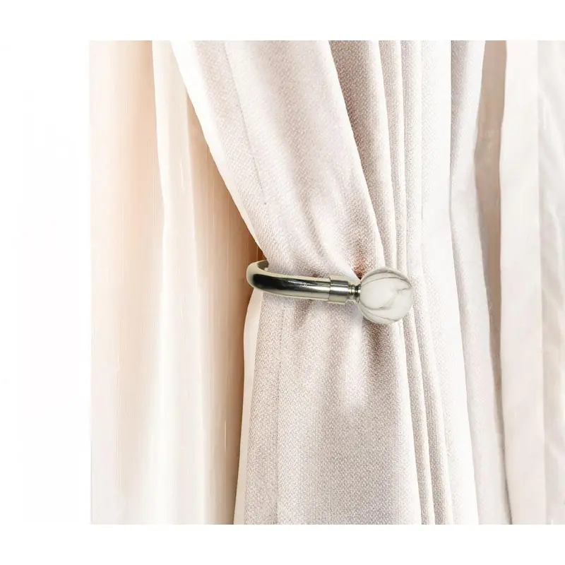 Marble Ball Metal Curtain Holdbacks Pair - Marble White 3