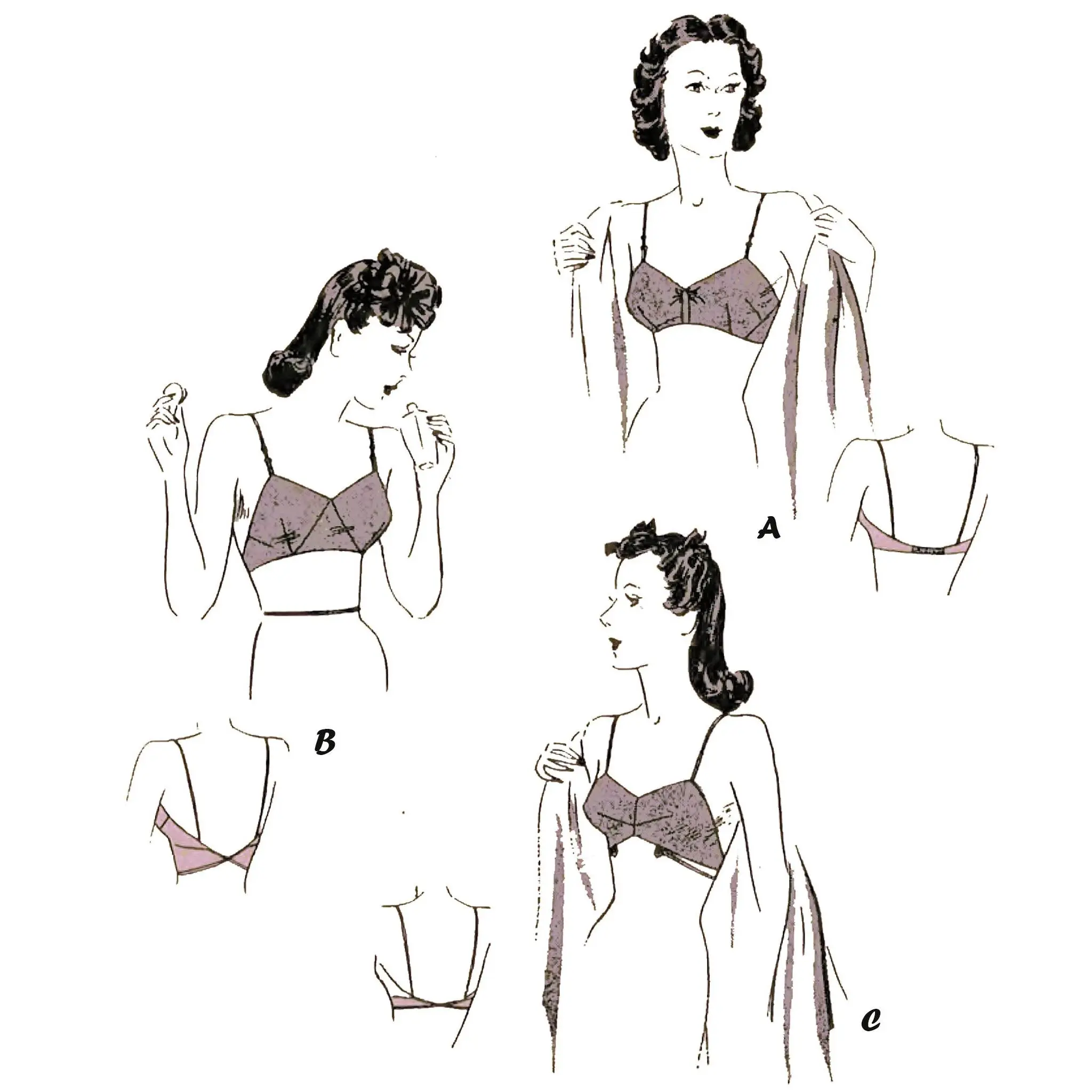 1940's Lingerie Sewing Pattern, WWII Bra in 2 Styles - Bust 34” (87.6cm)