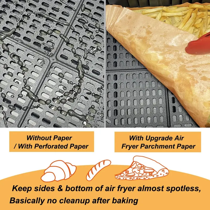 Air Fryer Liners for Ninja Dual, Accessories, Disposable Square fryer Parchment Paper Liner, Compatible with AF300UK AF400UK, Salter and Other Dual Zone (50pcs) Bakeware Basket Utensils Nonstick 5