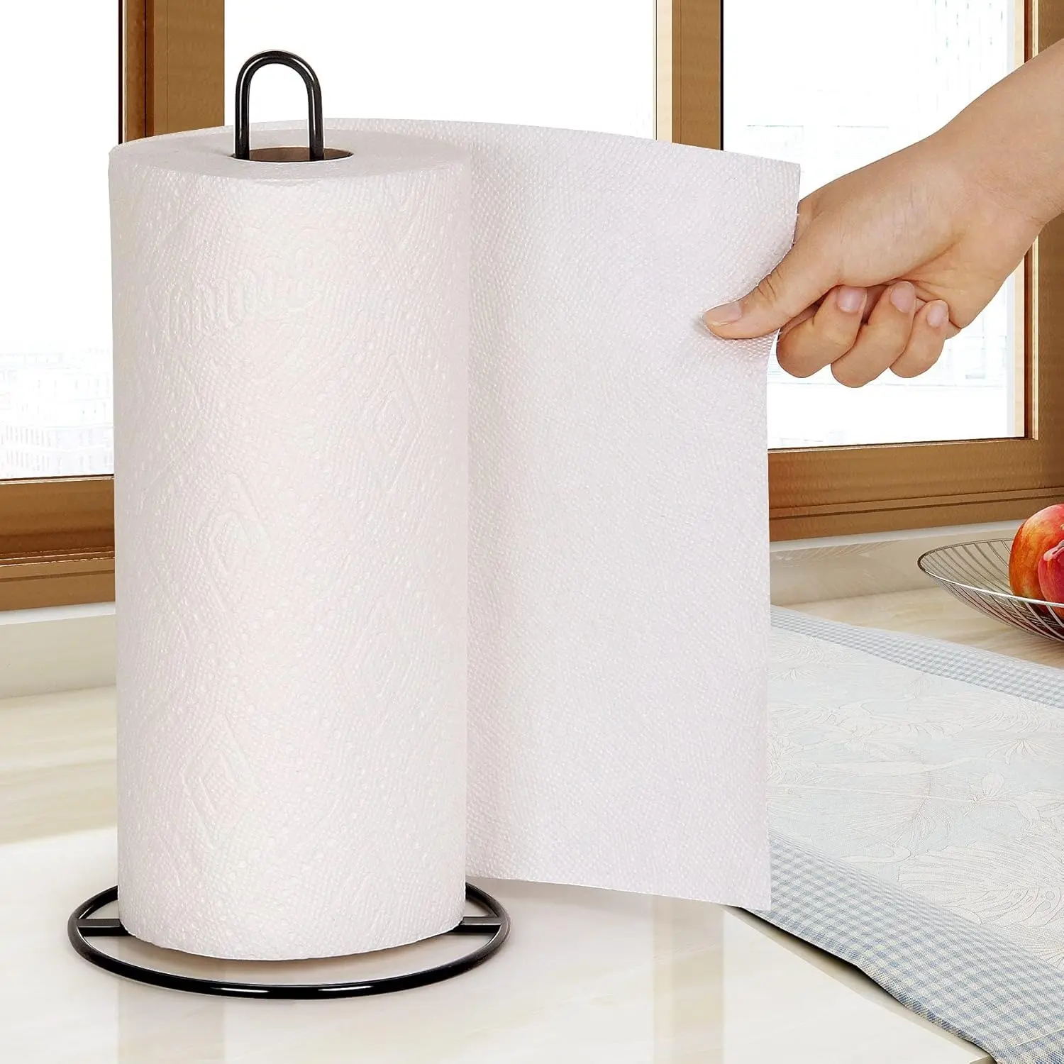 Kitchen Roll Holder Free Standing, Paper Towel Holder Countertop, Black Kitchen Towel Holders for Standard and Large Sized Rolls, for Kitchen Countertop and Dining Table (Black)