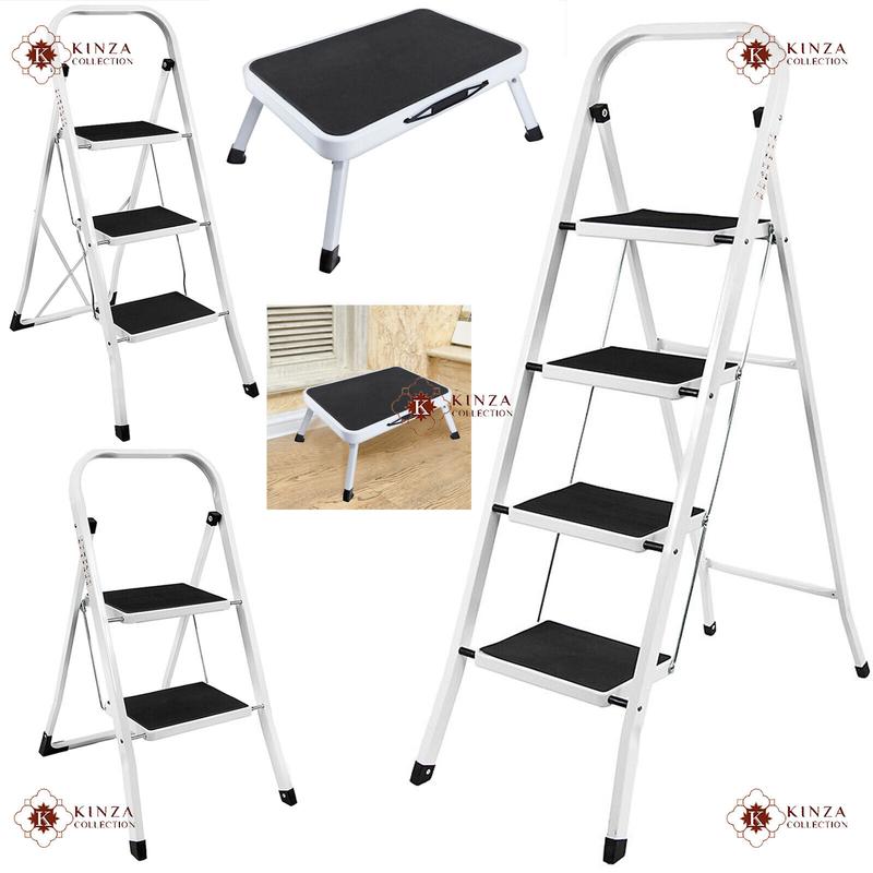 1 2 3 Step Ladder Folding Portable Compact Heavy Duty Iron Anti-Slip Mat Stool 1