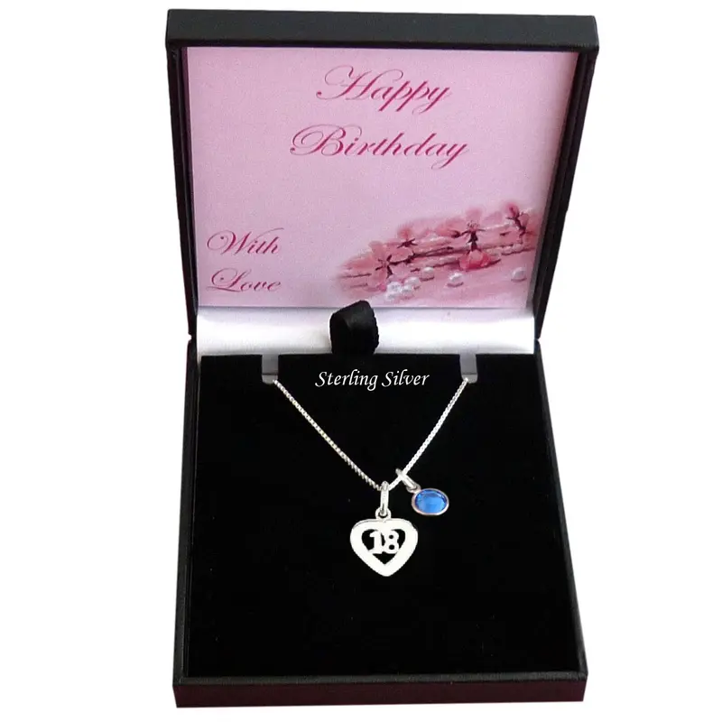 Birthstone Necklace with 18 Pendant, Sterling Silver for a Special Daughter, Sister, Friend, Niece,  Granddaughter, Goddaughter etc. 0