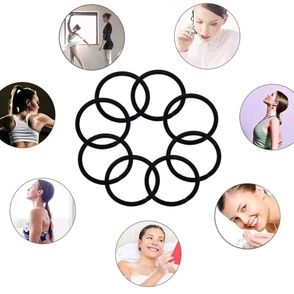 15 PCS Elastic Hair Bands Elastic Hair Bobbles without Metal,Black Elastic Hair Ties Ponytail Holders for Women Girls Kids Men