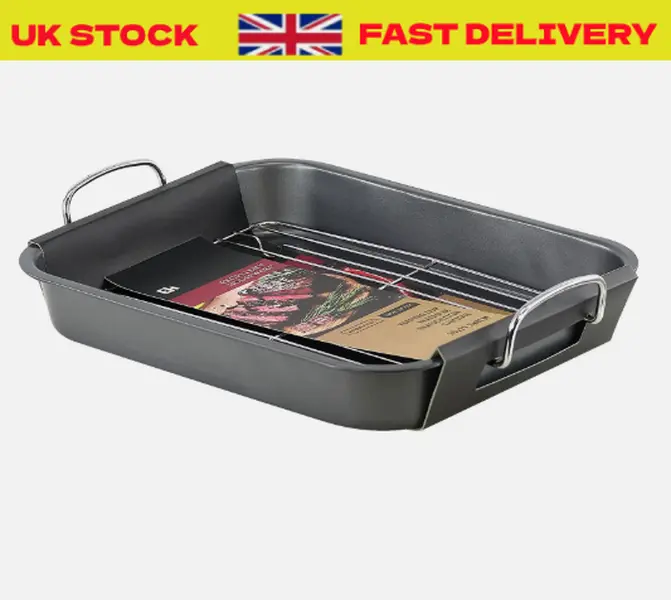 Large Non-Stick Roasting Tray Dish Carbon Steel Pan with Rack Oven Baking Safe