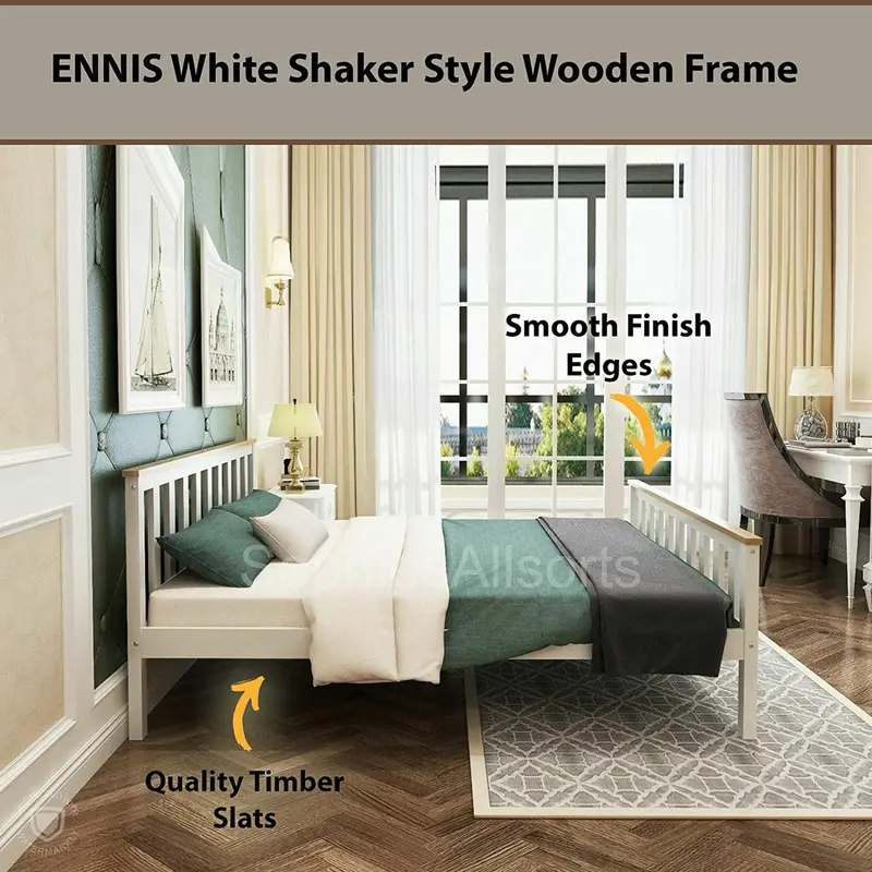 Shaker white wooden double bed & sprung mattress 2
