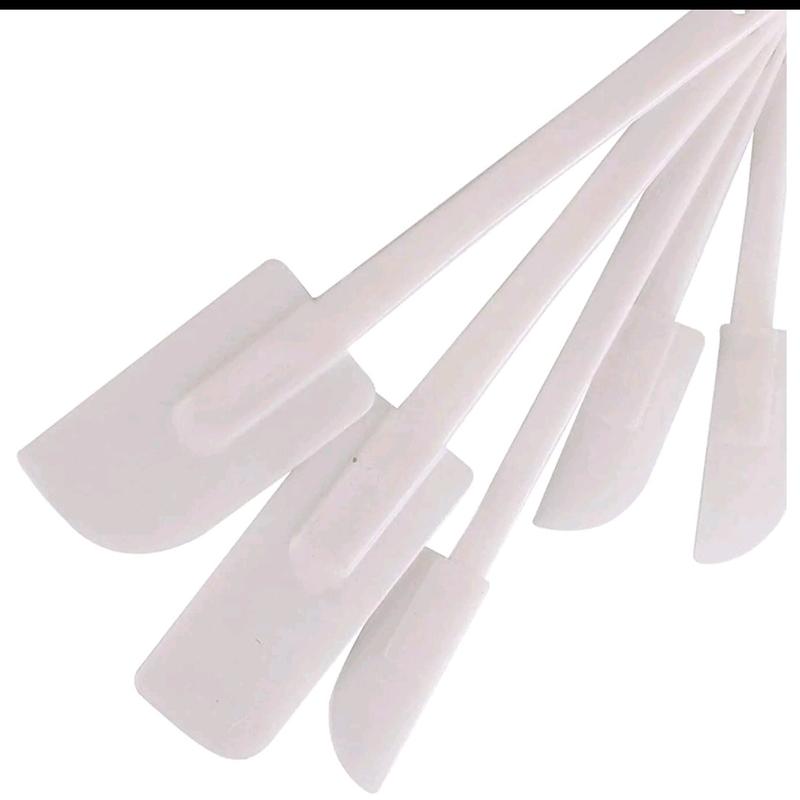 5 PCS White Spatulas Mixing Set Utensils Cake Cooking Baking Kitchen Bakeware Plastic Handles Steel Oven 4