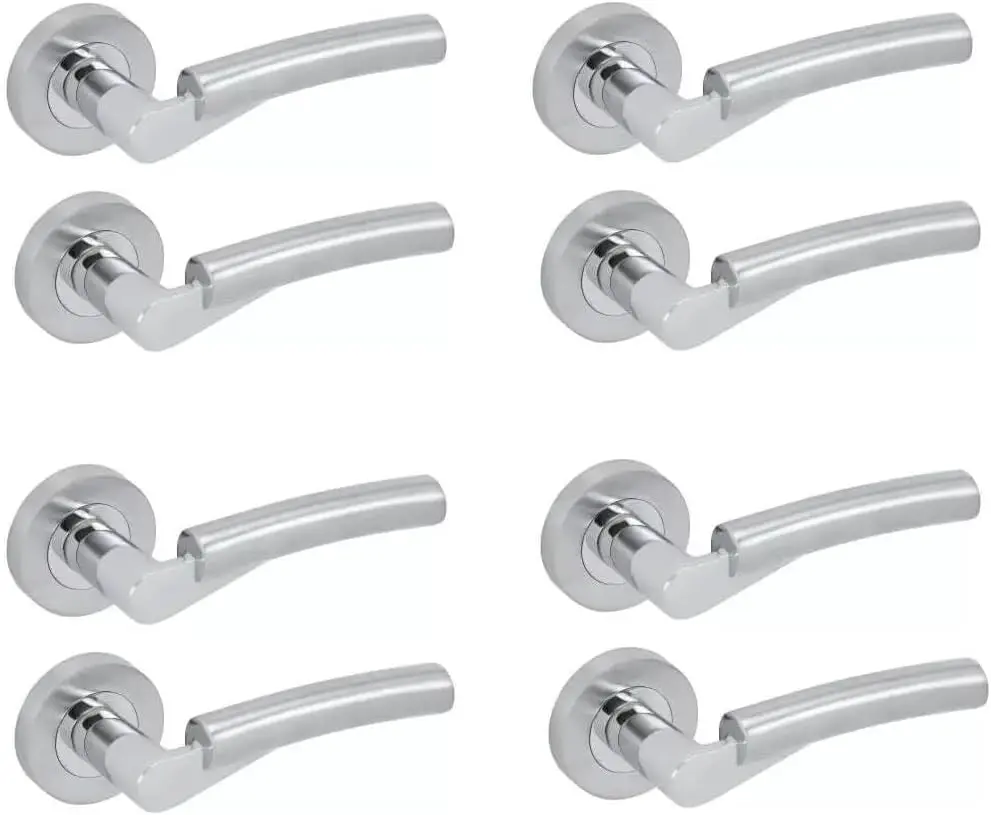 Verona Lever Door Handles in Dual Polish/Satin Chrome Finish - Door Handle on Rose 4 Pair door  handles