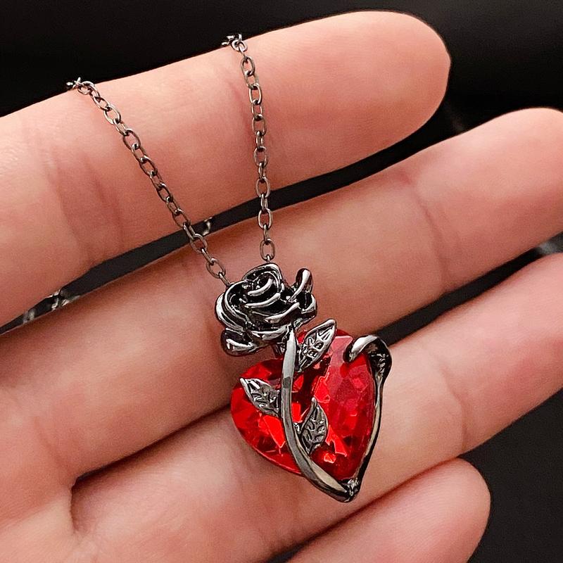 Heart Rose Flower Chain Pendant Necklace 5