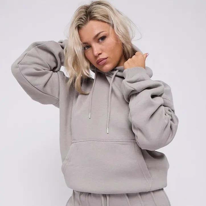 Ruched Sleeve Hooded Sweatshirt - Kora Cotton Long Sleeve Pocket Womenswear Baggy Oversize Style Sweaters Tops Underwear 1