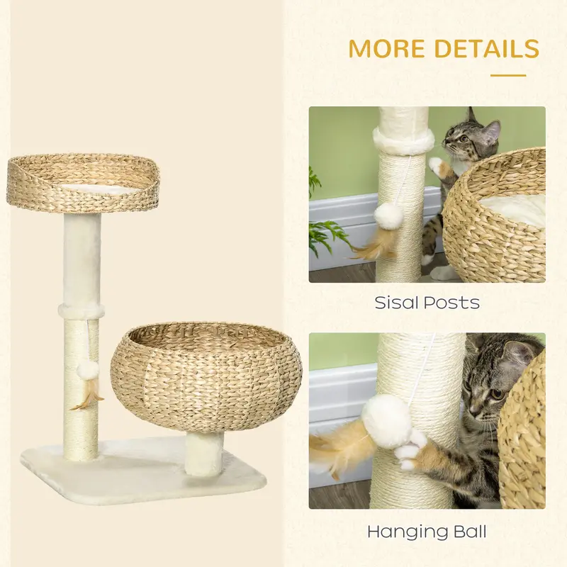 PawHut 72cm Cat Tree Kitten Tower, with Sisal Scratching Post, Two Beds, Toy Ball 4