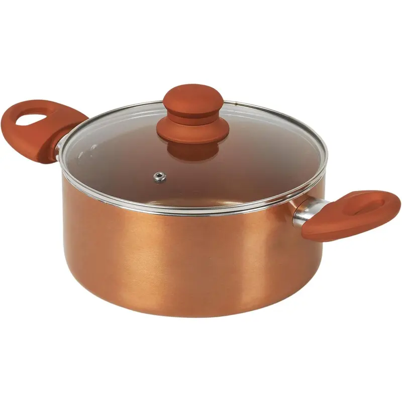 Ceramic Induction Casserole Dish Stockpot Pot Soup Stew Pan Glass Lid (Copper, 20cm + 24cm Set) Aluminium Cookware 6