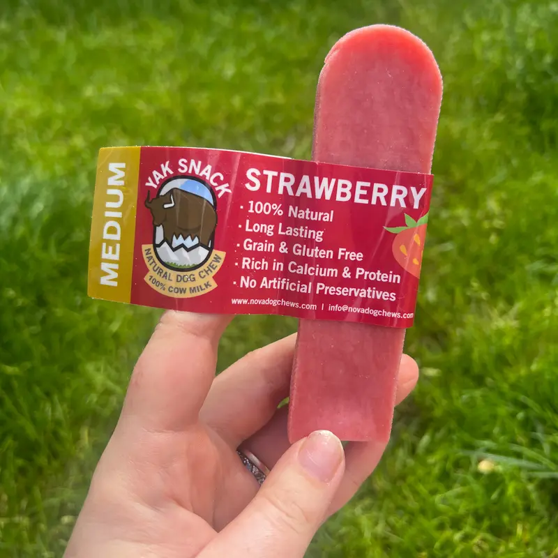 Strawberry Yak Bar- Medium & Large - All-Natural Cow Milk - Long Lasting Dog Chew chews snack 1