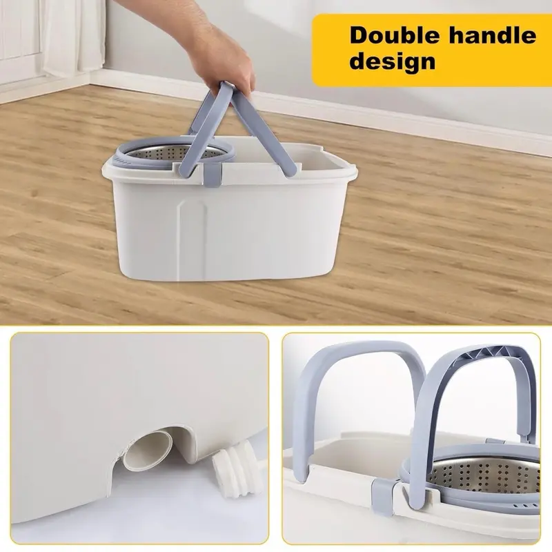 New 360 Spin Mop Bucket Set, 3 Microfiber Water Absorbent Cloths, Double Handle, Stainless Steel Drum For Efficient & Effective Cleaning, Durable, Adjustable, Super Spinning Rotating Mop And Bucket For Wall, Tiles, Floor, Living room, Hallway, Toilet 1