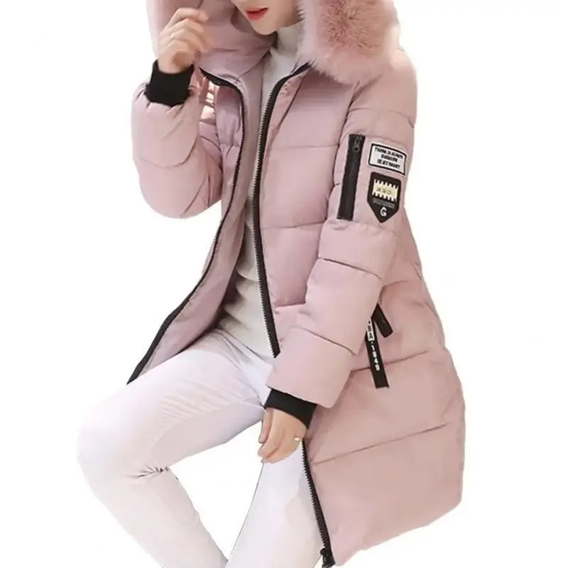 Women Winter Cotton Coat Hooded Mid Length Outerwear Windproof Warm Long Sleeve Jacket Solid Color Slim Fit Lady Down Coat 5