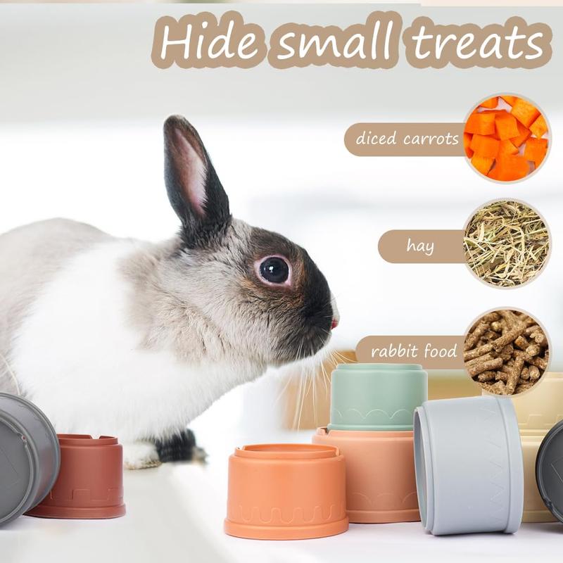WALLFID 8 PCS Stacking Cups for Rabbits-Bunny Toys for Hiding Food and Playtime Fun,BPA-Free Safe Plastic Pet Toys,Multi-Coloured and Various Sizes 1