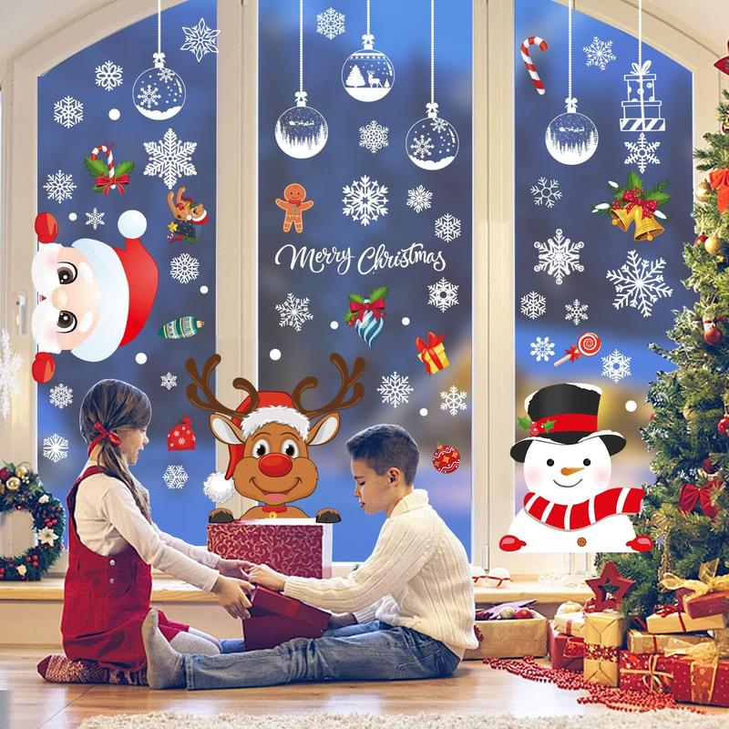 385 Pcs Christmas Window Stickers - Double-Sided Xmas Decorations for Office and Home - Ornaments, Banners Ornaments Gift Glass Room Candle Set decoration Wood Wooden 6