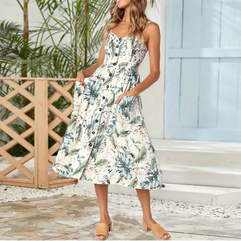 Bugudog-Womens Strappy Sun Dresses Summer Beach Midi Dress Plus Size 6-20 Holiday Casual Womenswear Comfort Blue Stripe 5