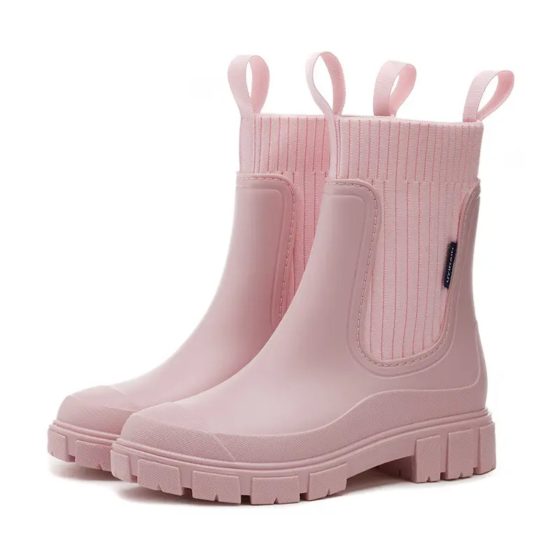 Boots Shoes Solid Mid Calf Shallow Round Toe Women's Rain Shoes Rain Boots Platform Women Waterproof Boots Markdown Sale