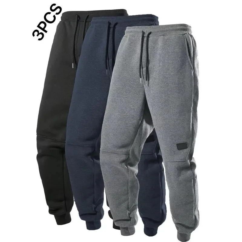 3pcs Men's Casual Solid Color Joggers, Men's Drawstring Pants With Pockets For Sport And Casual Wear 3