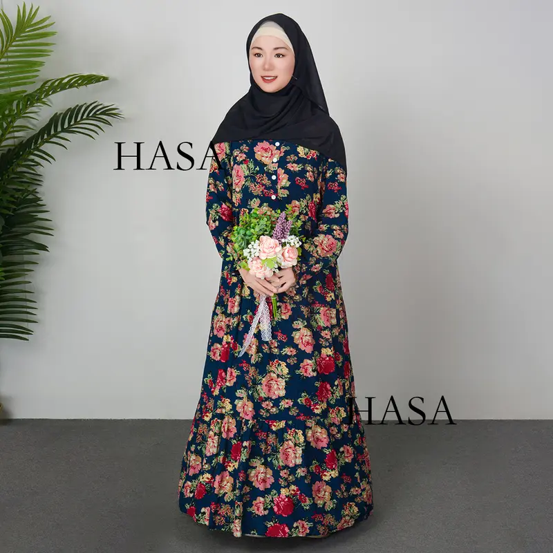 HS0620 HASA SERIES Rayon Long Dress Flower Design plain minimalist 5
