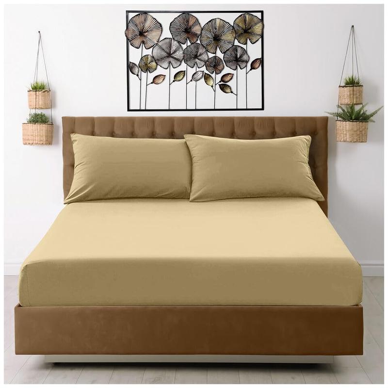 Percale Fitted Sheets 180 Thread Count Easy Care Polycotton Super Soft All Year Round Fade and Shrikage Resistant Non Iron Material Sheets (Natural, King) 1