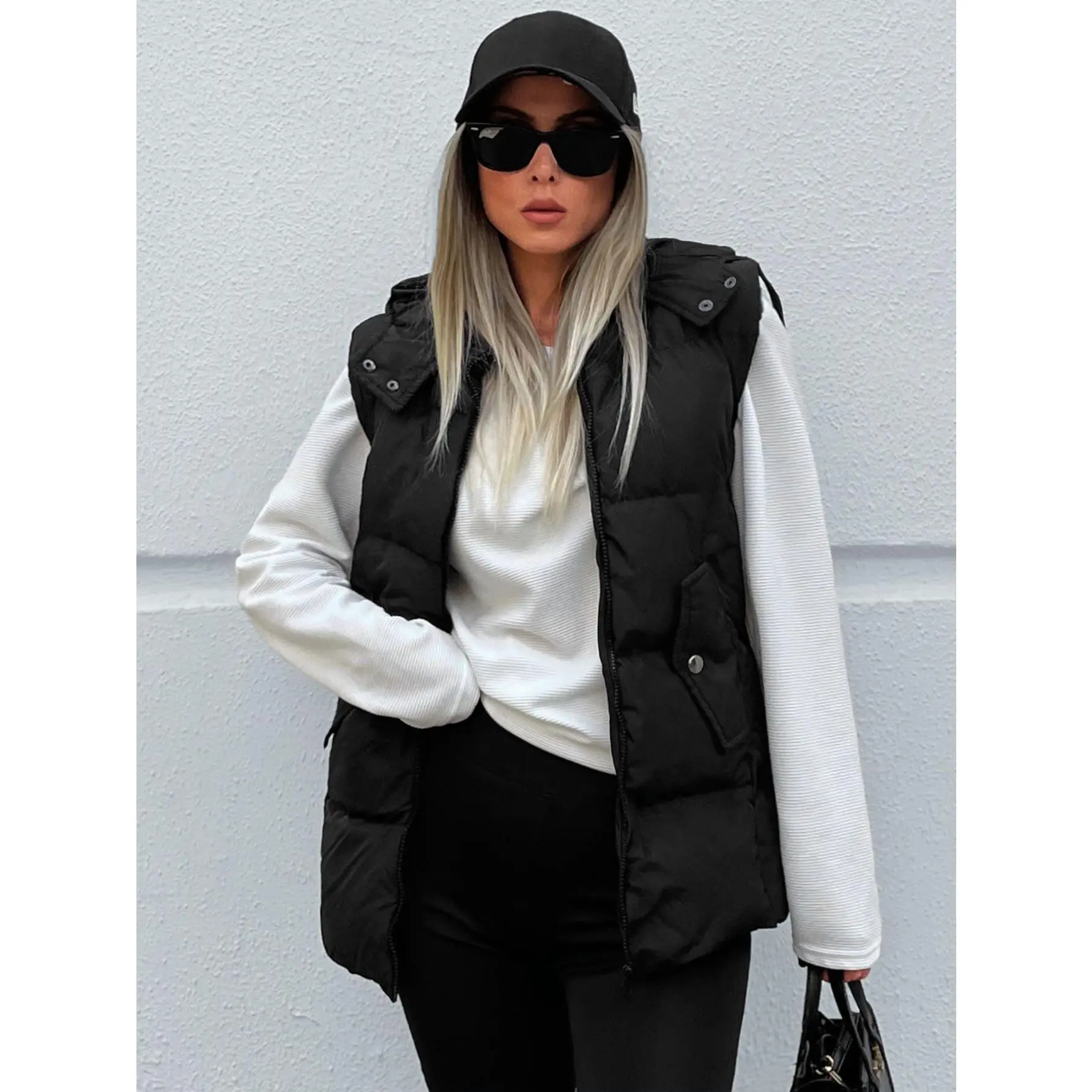 ​Women's TopsZip Up Hooded Puffer Vest Coat【GS20】Fabric Fit Sleeve Womenswear Polyester Tops Comfort Casual Sleeve Basic