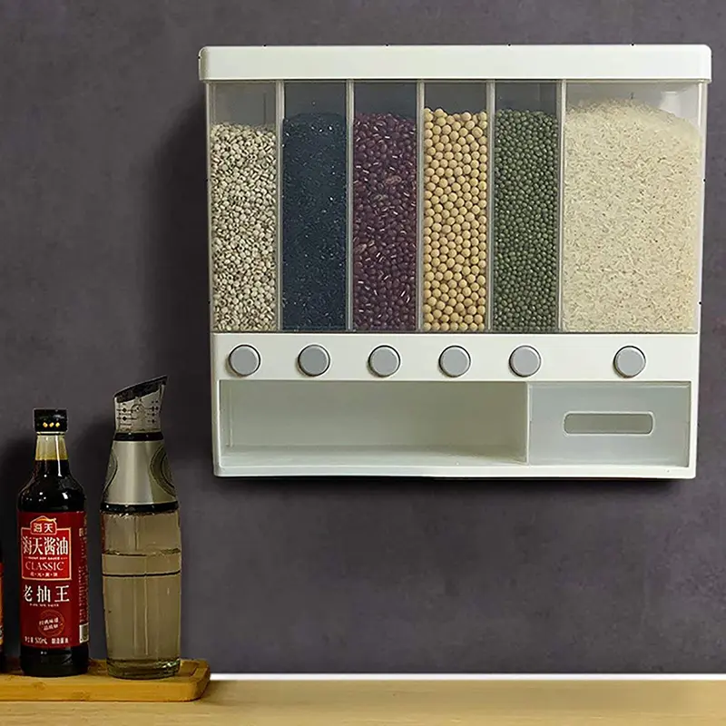 Livingandhome Wall Mounted Cereal Dispenser with Measuring Cup - Kitchen Storage for 6 Grains 4