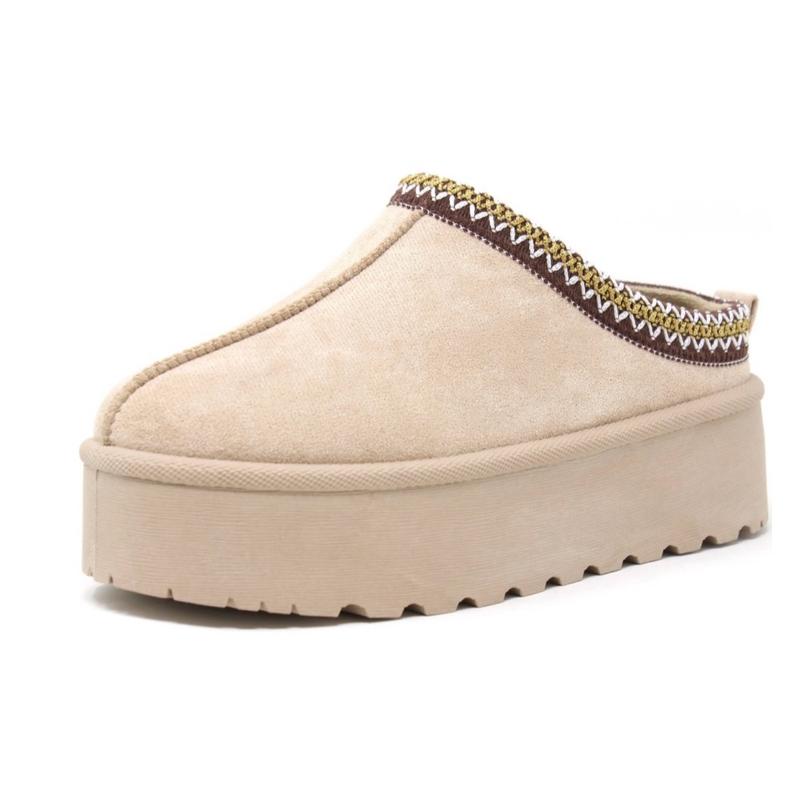 Autumn Winter Warm Suede Braided Outdoor Slippers Fashion Genuine Leather Fluffy Fur Lining Shoes for Autumn Winter Flat Sole and Platform Sole 2 Styles Optional Women's Autumn Winter Warm Suede Braided Outdoor Slippers with Fluffy Fur Lining - Girl gift 3