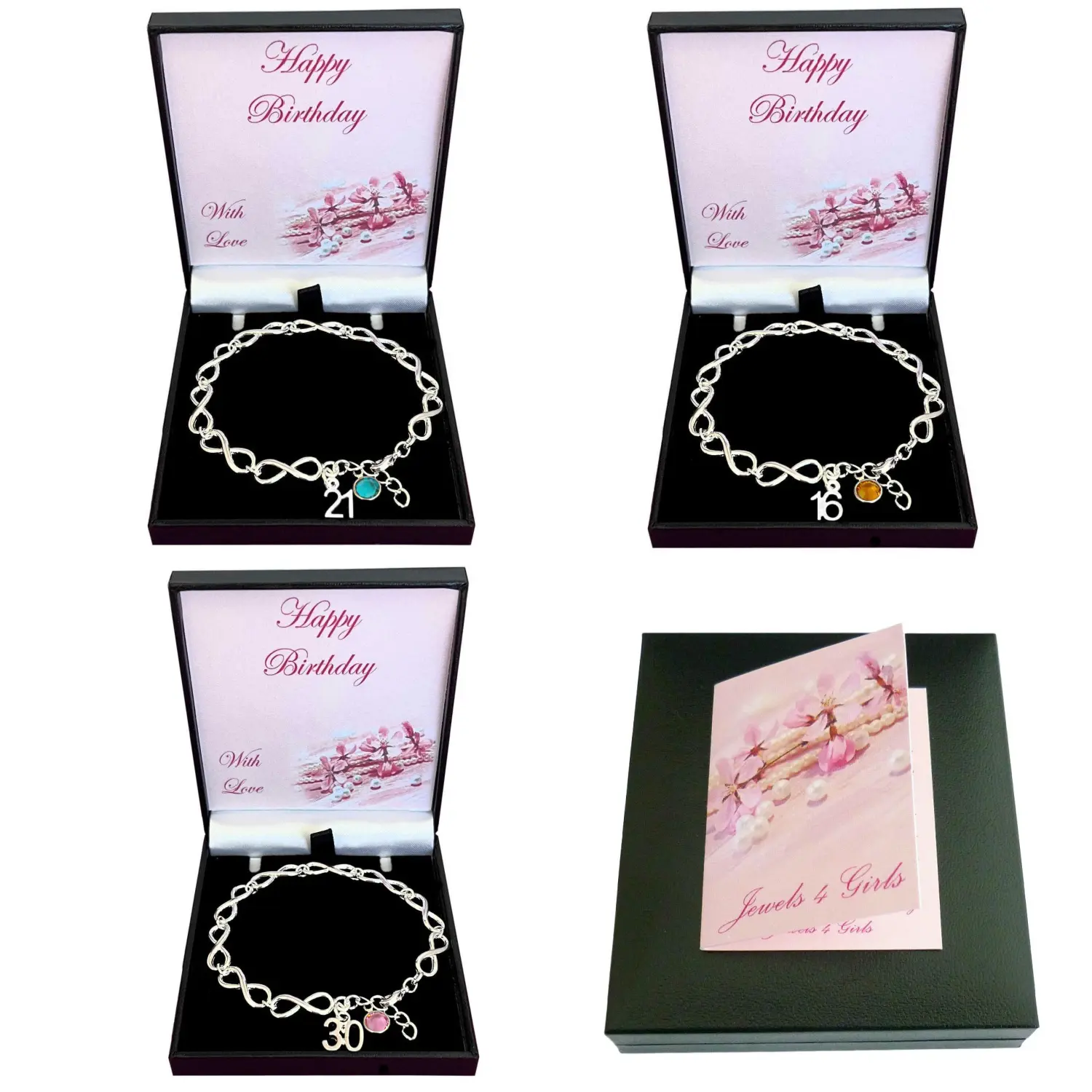 Birthday Birthstone Bracelet, Gift for 16th, 18th, 21st, 30th, 40th, 50th, Happy Birthday Gift Box