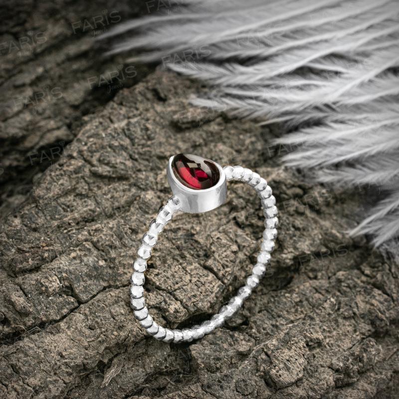 925 Sterling Silver Marquise Cut Red Garnet Ribbed Bubble Ladies Ring Gift Boxed Jewellery 1