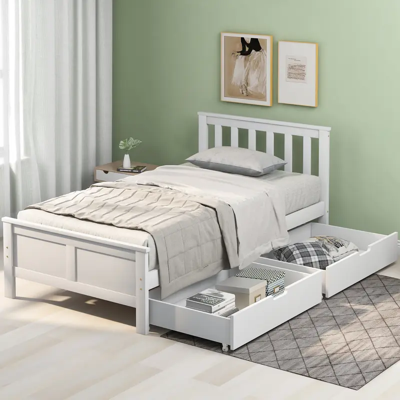 Wooden Solid White Pine Storage Bed with Drawers Bed Furniture Frame for Adults, Kids, Teenagers 3ft Single (White 190x90cm) 4