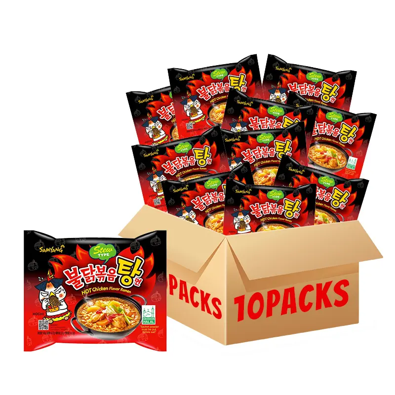 Buldak Stew Type Hot Chicken Noodle Challenge Ramen (Pack of 10) - Spicy Flavor Instant Snacks Food black buldak 4x ramyun