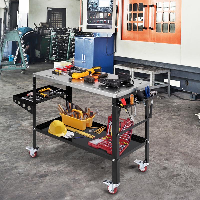 COSTWAY Welding Table Workbench on Wheels with Tool Rack and Tray 7