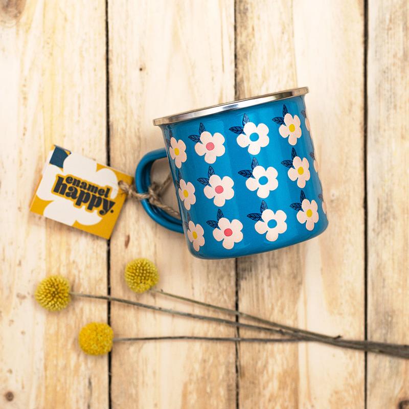 Beautiful Colourful Retro Floral Enamel Mug - Various Colours - Enamelhappy 1