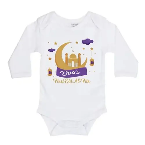 Personalised First Eid Al-Fitr (Purple) Babygrow, Tshirt, Bodysuit, Sleepsuit, Romper, Gift 4