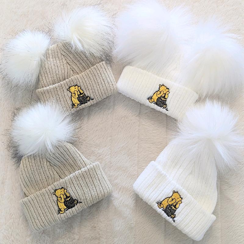 Honey Bear Double Pom Hat Beige 2