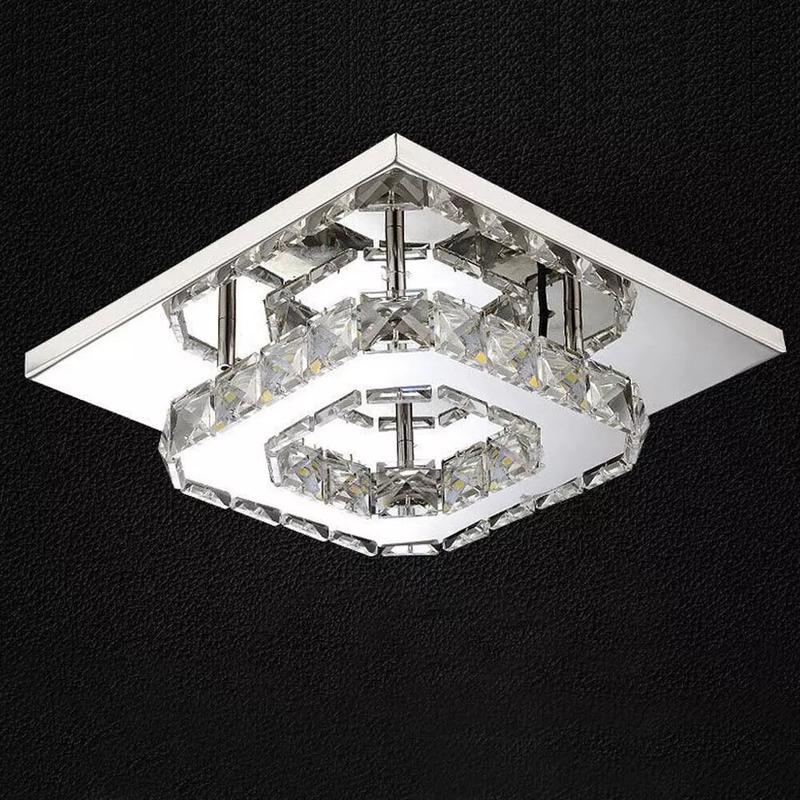 Crysta Ceiling LED Ceiling Lights Crystal Flush 21cm 12W 6000K Cold White Square Stainless Steel Mini Ceiling Lamp Crystal Chandelier Pendant Lighting Fixture for Bedroom, Kitchen, Living Room and Hallway crystal  light 4