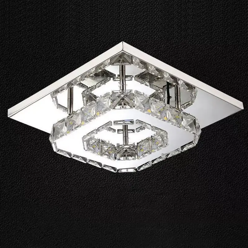 Crysta Ceiling LED Ceiling Lights Crystal Flush 21cm 12W 6000K Cold White Square Stainless Steel Mini Ceiling Lamp Crystal Chandelier Pendant Lighting Fixture for Bedroom, Kitchen, Living Room and Hallway crystal  light 4