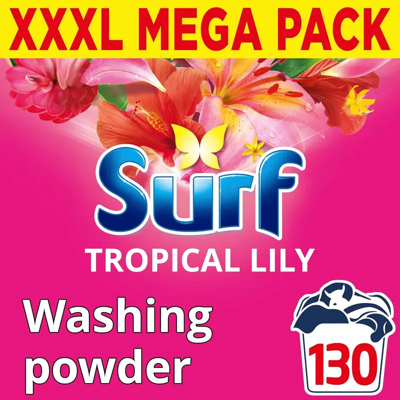 Surf Tropical Lily Washing Powder joy-infused fragrance with natural essential oil lasting up to 12 hours in wear for brilliantly clean laundry every time 130 washes 6.5 kg 0