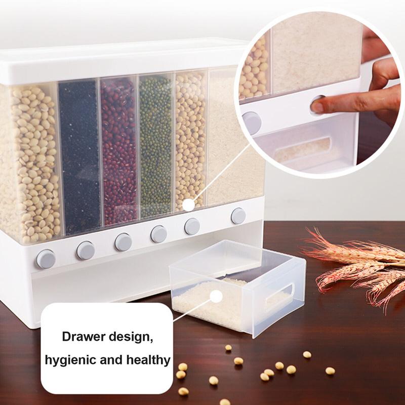 Livingandhome Wall Mounted Cereal Dispenser with Measuring Cup - Kitchen Storage for 6 Grains 1